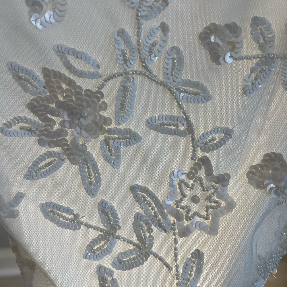 Adrianna Papell Off-Shoulder Sequin Beaded Floral Dress 3/4 Bell Sleeves NWT - Picture 9 of 16